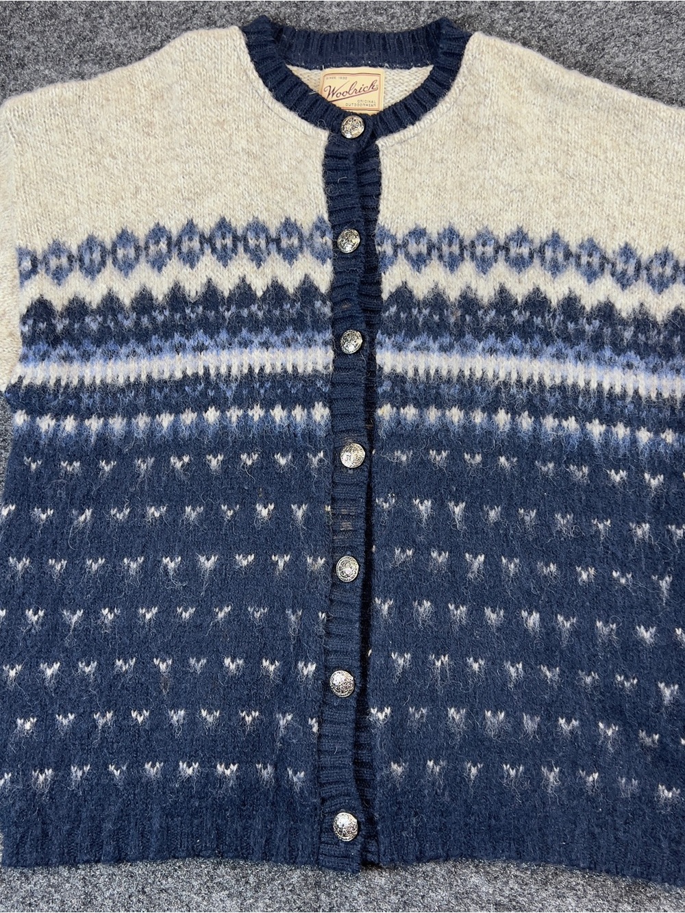 Vintage Woolrich Fair Isle Cardigan Women’s S Wool Blend Made in USA Sweater